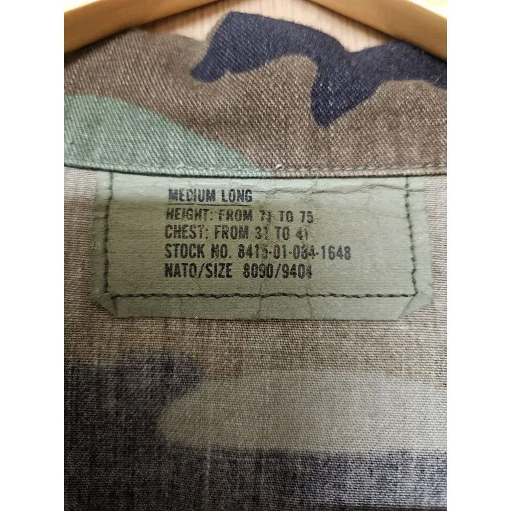 US Military BDU Jacket‎ Coat Combat Woodland Camo Medium Long USGI Army USMA